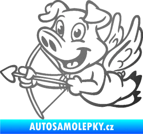 Samolepka Prase 005 levá s křídly a lukem grafitová metalíza