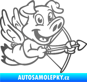 Samolepka Prase 005 pravá s křídly a lukem grafitová metalíza