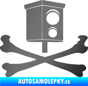 Samolepka Radar a zkřížené kosti pravá grafitová metalíza