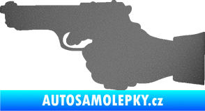 Samolepka Ruka s pistolí 001 levá ruce vzhůru grafitová metalíza