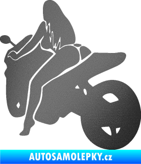 Samolepka Sexy žena na motorce levá grafitová metalíza