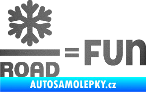 Samolepka Snow road fun nápis s vločkou grafitová metalíza