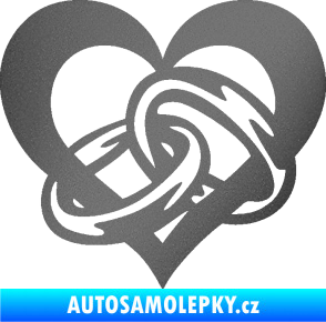 Samolepka Snubní prstýnky v srdíčku levá grafitová metalíza