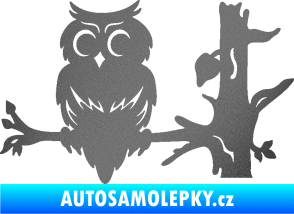 Samolepka Sova 005 levá na větvi grafitová metalíza