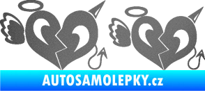 Samolepka Srdce anděl s ďáblem grafitová metalíza
