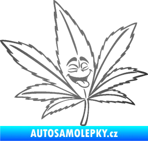 Samolepka Travka 003 pravá lístek marihuany s obličejem grafitová metalíza
