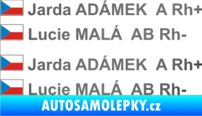 Samolepka Vlajka ČR se jménem a krevní skupinou grafitová metalíza