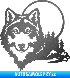 Samolepka Vlk 007 levá s krajinou grafitová metalíza