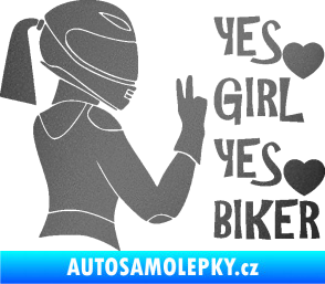 Samolepka Yes girl, yes biker motorkářka grafitová metalíza