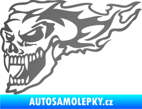 Samolepka Zubatej levá lebka v plamenech grafitová metalíza