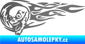 Samolepka Zubatka levá lebka v plamenech grafitová metalíza