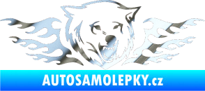 Samolepka Animal flames 034 pravá  vlk chrom fólie stříbrná zrcadlová
