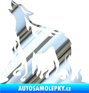 Samolepka Animal flames 066 levá vyjící vlk chrom fólie stříbrná zrcadlová