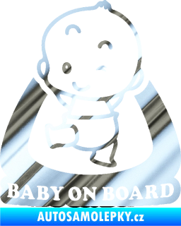 Samolepka Baby on board 011 levá s nápisem chrom fólie stříbrná zrcadlová