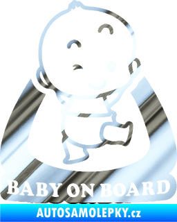 Samolepka Baby on board 011 pravá s nápisem chrom fólie stříbrná zrcadlová