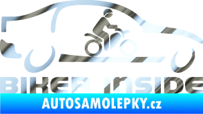 Samolepka Biker inside 001 motorkář v autě chrom fólie stříbrná zrcadlová