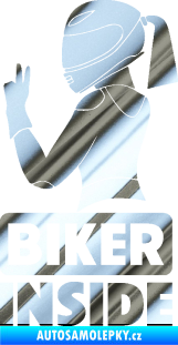 Samolepka Biker inside 004 levá motorkářka chrom fólie stříbrná zrcadlová