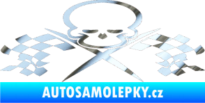 Samolepka Champion 001 lebka se šachovnicovou vlajkou chrom fólie stříbrná zrcadlová