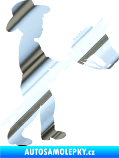Samolepka Děti silueta 012 pravá kluk s dřevěným koníkem chrom fólie stříbrná zrcadlová