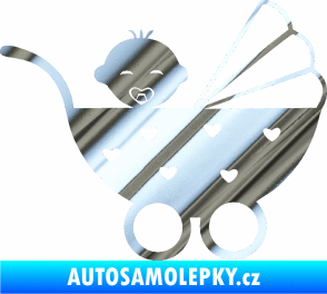 Samolepka Dítě v autě 070 pravá kočárek s miminkem chrom fólie stříbrná zrcadlová