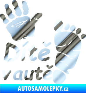 Samolepka Dítě v autě 094 levá ručička a nožička s nápisem chrom fólie stříbrná zrcadlová