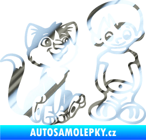 Samolepka Dítě v autě 097 pravá kluk a kočka chrom fólie stříbrná zrcadlová