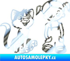Samolepka Dítě v autě 098 pravá holčička a kočka chrom fólie stříbrná zrcadlová