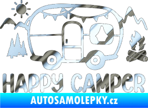 Samolepka Happy camper 002 pravá kempování s karavanem chrom fólie stříbrná zrcadlová