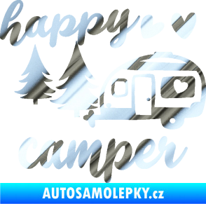 Samolepka Happy camper levá cestování chrom fólie stříbrná zrcadlová