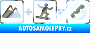 Samolepka Hory + snowboard = veselý smajlík chrom fólie stříbrná zrcadlová