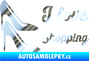 Samolepka I love shopping nápis  chrom fólie stříbrná zrcadlová