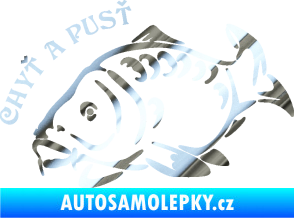Samolepka Kapr 007 chyť a pusť chrom fólie stříbrná zrcadlová