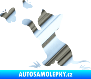 Samolepka Kočka 037 levá s motýlky chrom fólie stříbrná zrcadlová