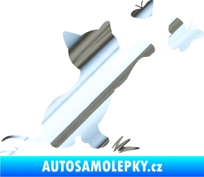 Samolepka Kočka 037 pravá s motýlky chrom fólie stříbrná zrcadlová