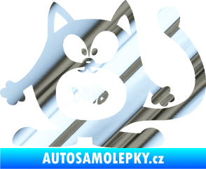 Samolepka Kočka 042 levá s rybou v bříšku chrom fólie stříbrná zrcadlová
