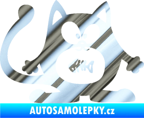 Samolepka Kočka 042 pravá s rybou v bříšku chrom fólie stříbrná zrcadlová