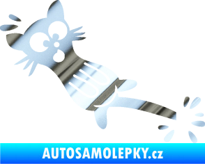 Samolepka Kočka přivřená do dveří levá chrom fólie stříbrná zrcadlová