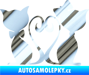 Samolepka Kočky love 002 levá spletené ocásky chrom fólie stříbrná zrcadlová