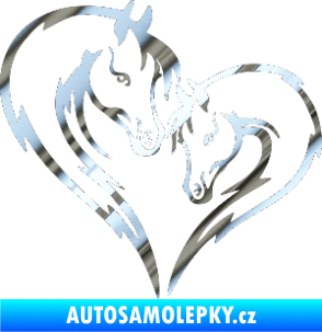 Samolepka Koníci 002 - levá srdíčko kůň s hříbátkem chrom fólie stříbrná zrcadlová