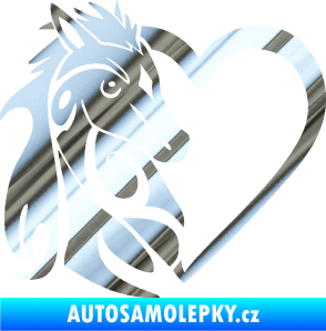 Samolepka Koník love 001 levá hříbátko v srdíčku chrom fólie stříbrná zrcadlová