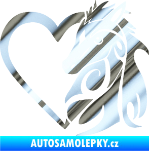 Samolepka Koník love 001 pravá hříbátko v srdíčku chrom fólie stříbrná zrcadlová