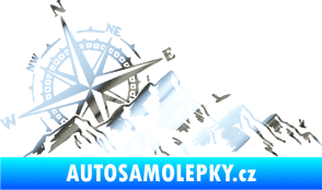Samolepka Krajina hory 043 levá s kompasem chrom fólie stříbrná zrcadlová
