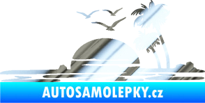 Samolepka Krajina moře 001 pravá karavan na cestách chrom fólie stříbrná zrcadlová