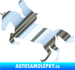 Samolepka Kůň 014 levá skok s jezdcem chrom fólie stříbrná zrcadlová