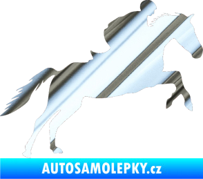 Samolepka Kůň 019 pravá jezdec v sedle chrom fólie stříbrná zrcadlová