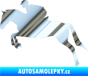 Samolepka Kůň 020 levá skok s jezdcem chrom fólie stříbrná zrcadlová