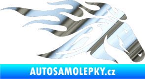 Samolepka Kůň 022 pravá hlava s plameny chrom fólie stříbrná zrcadlová