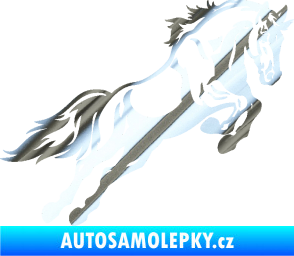 Samolepka Kůň 050 pravá ve skoku chrom fólie stříbrná zrcadlová