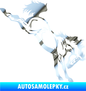 Samolepka Kůň 052 pravá vykopává zadní nohy chrom fólie stříbrná zrcadlová