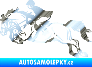 Samolepka Kůň 059  levá jezdec na koni parkur chrom fólie stříbrná zrcadlová